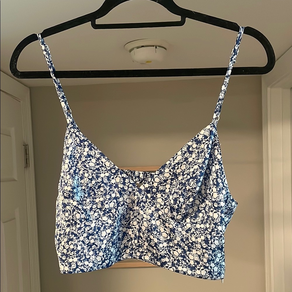 Zara Blue and White Silky Crop Camisole